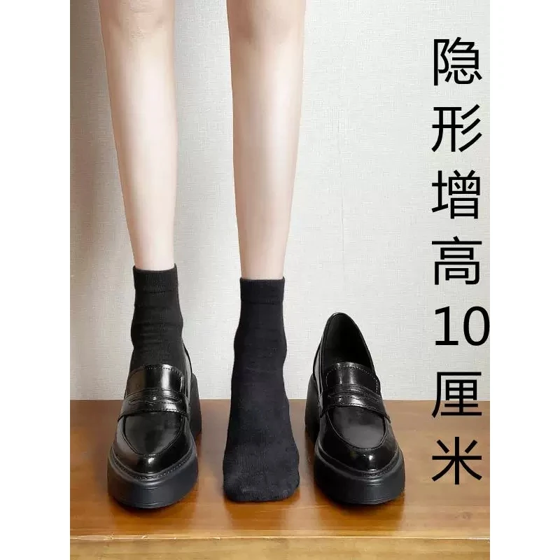 10cm small inner height-enhanced thick sole loafers women's work shoes pointed toe British style small leather shoes versatile single shoes 33