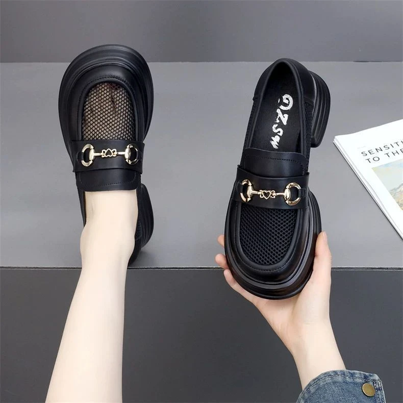 Loafers mesh women's spring and summer 2025 new style breathable mesh treads lazy and not tired professional leather shoes