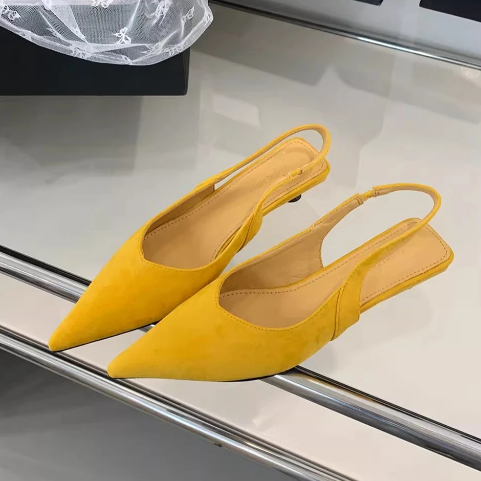 French temperament celebrity Baotou pointed sandals for women 2025 spring and summer suede stiletto fairy high heels behind empty shoes
