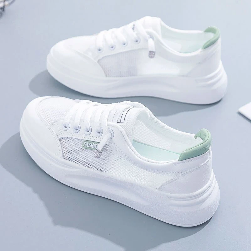 New Balance White Shoes for Women versatile 2025 new mesh shoes breathable mesh versatile thin casual thick sole spring and summer luck