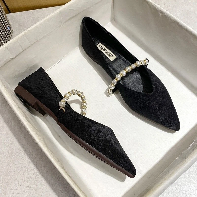 2025 new summer French single-strip single shoes for women flat shoes soft sole rhinestone pointed toe shallow mouth lady shoes