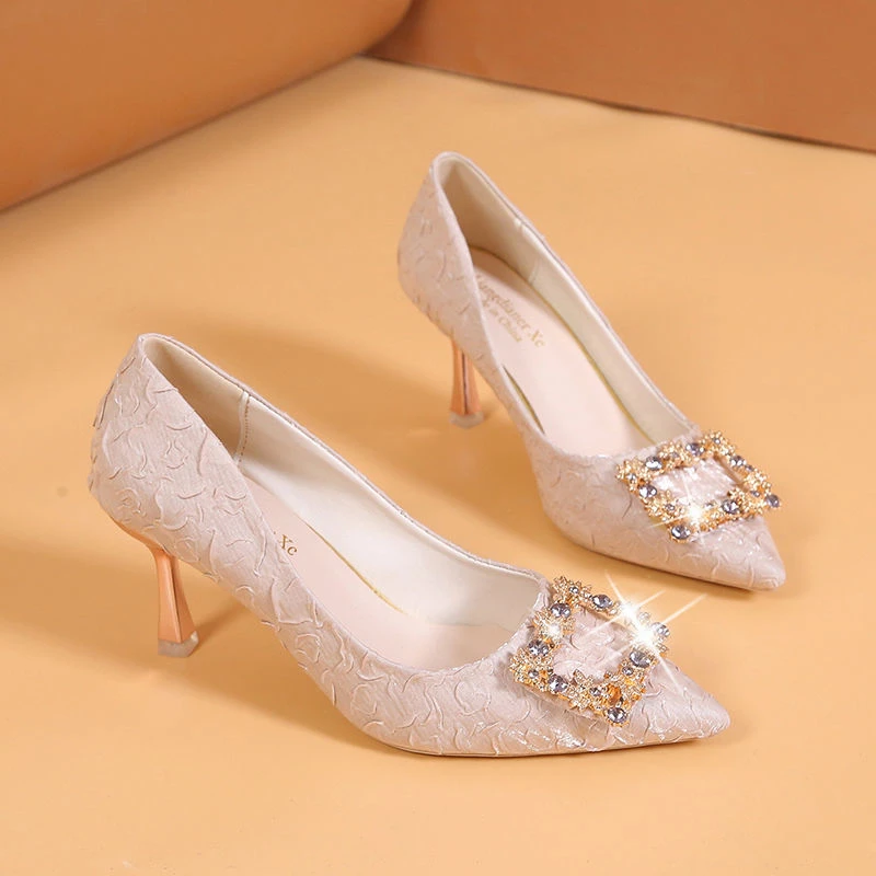 Women's 2025 new low heel 3cm-4cm mid-high heels bow with bow water fashionable and versatile