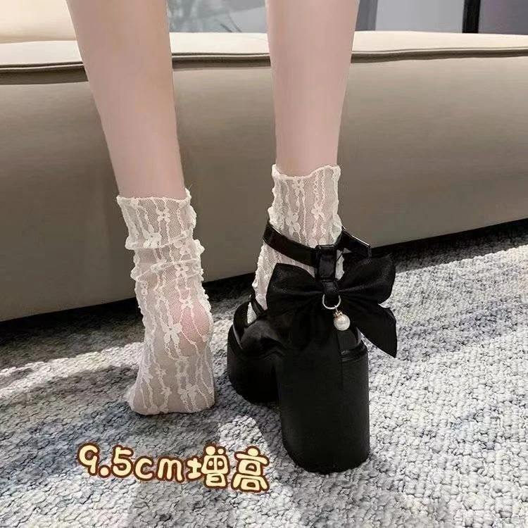 Japanese jk thick heels Mary Jane shoes for women 2025 new spring bow French one-button high heels leather shoes