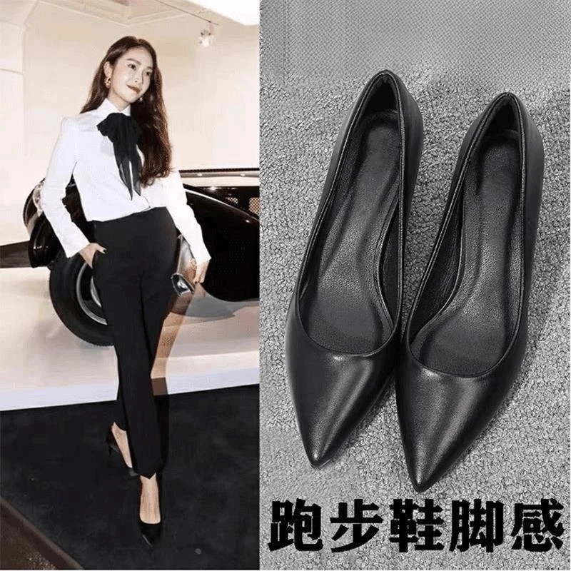 Sheepskin black work shoes women's shoes soft sole standing for a long time without being tired professional shoes comfortable work high heels thin heels
