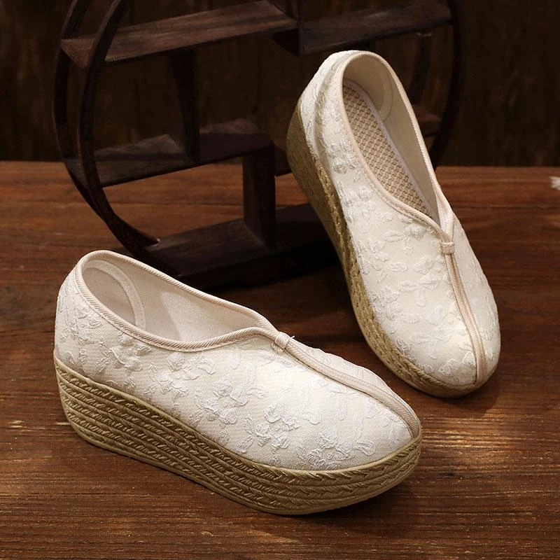 Old Beijing cloth shoes for women comfortable thick sole shoes retro Zen tea artist light work shoes national style Hanfu shoes