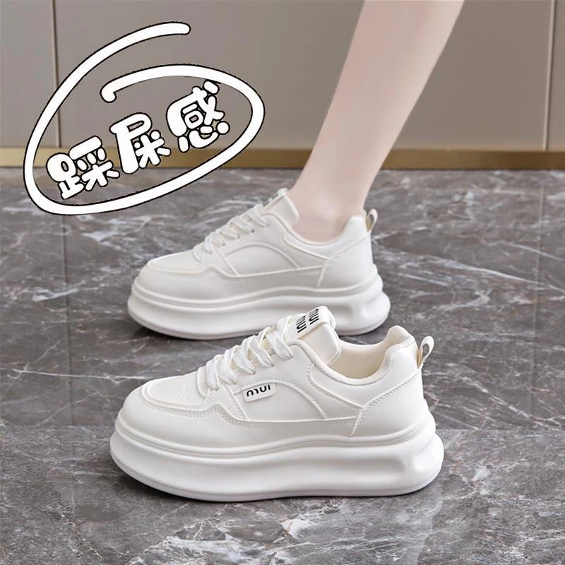 Women's shoes genuine leather white shoes women's 2025 new spring hot versatile thick sole height increase 6CM sports shoes size 34