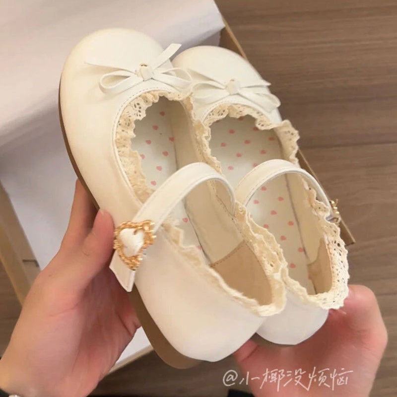 Fashionable cute lo shoes bow flat shoes women's 2025 spring and summer women's round toe soft sole lace Mary Jane shoes