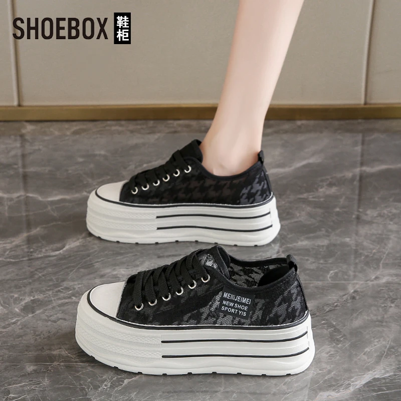 Daphne Group's thick-soled non-slip single net small white shoes for women 2025 summer breathable lace casual board shoes for women