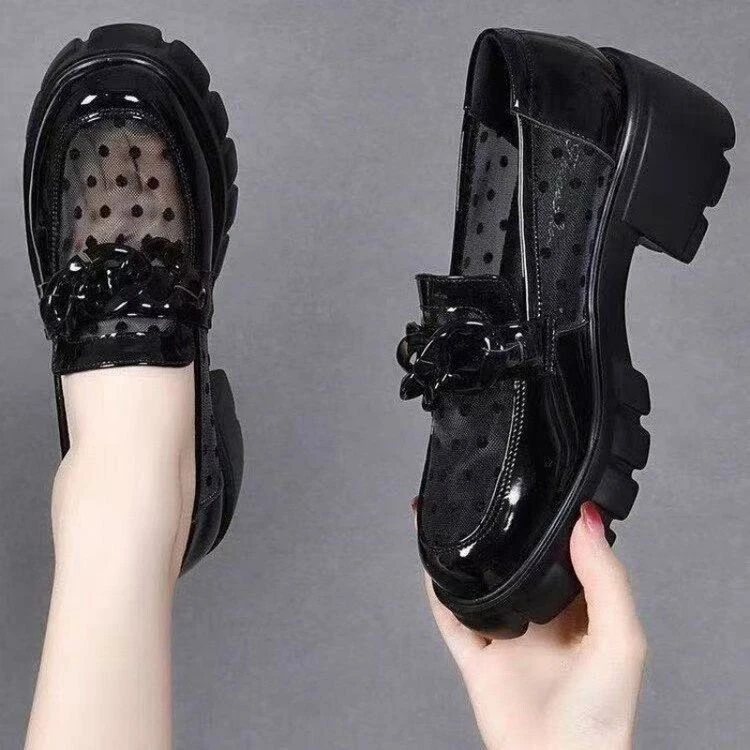LOVELVLV popular mesh loafers women's 2025 summer new one-foot women's shoes, sponge cake thick sole soft leather