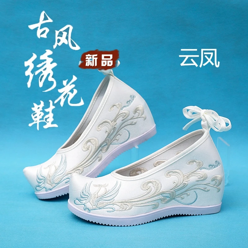 Children's high-end and clever ancient costume bow shoes Hanyuan spring foot set with ancient style embroidered floral shoes
