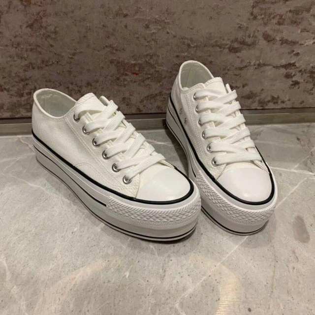 2025 spring and summer new Korean version thick-soled high-rise lace-up low-top solid-color white canvas shoes versatile classic shoes trend