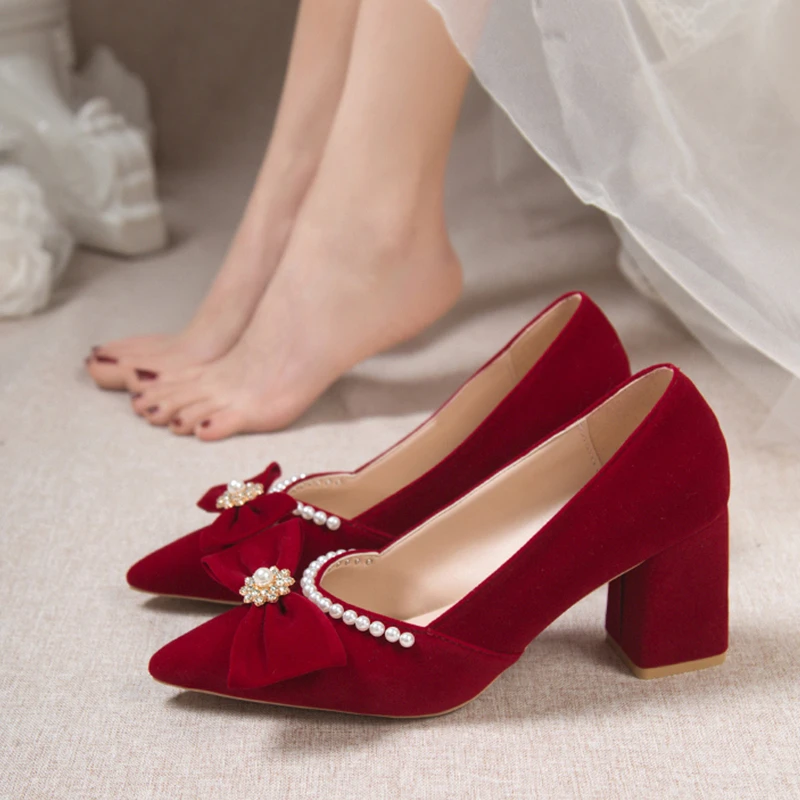 Wedding shoes Bridal shoes 2025 new red high heels thick heels Xiuhe wedding dress wear two wedding shoes without tiring your feet