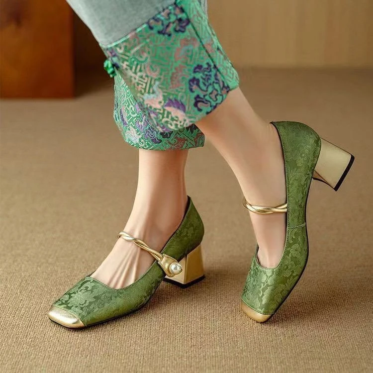 Wedding shoes new style wedding shoes tired feet wedding bride shoes color wedding shoes new jacquard shoes thick heel high heel single shoes
