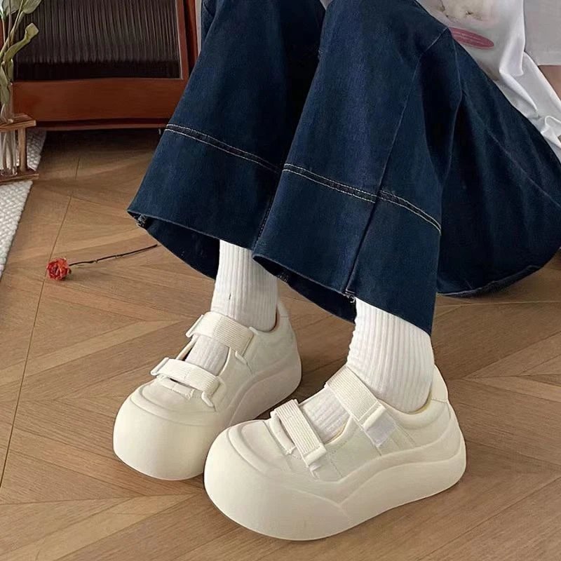 New Balance Mary Jane thick-soled white shoes for women 2025 summer new Velcro light mouth big head sponge cake sole versatile