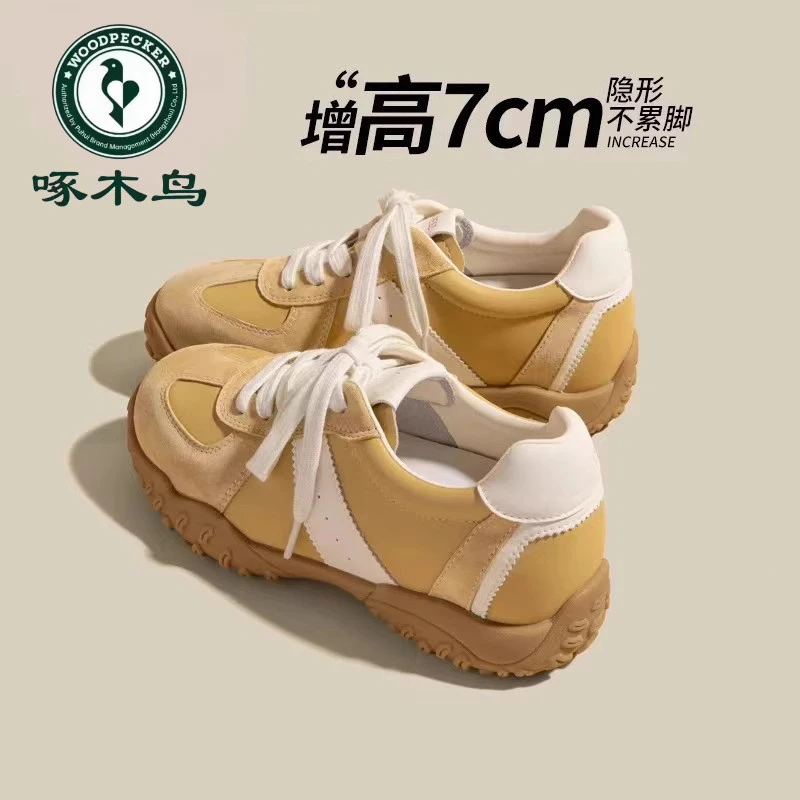 Woodpecker thick sole 7cm high-end training shoes for women 2025 new sports and casual soft sole small forrest Gump shoes
