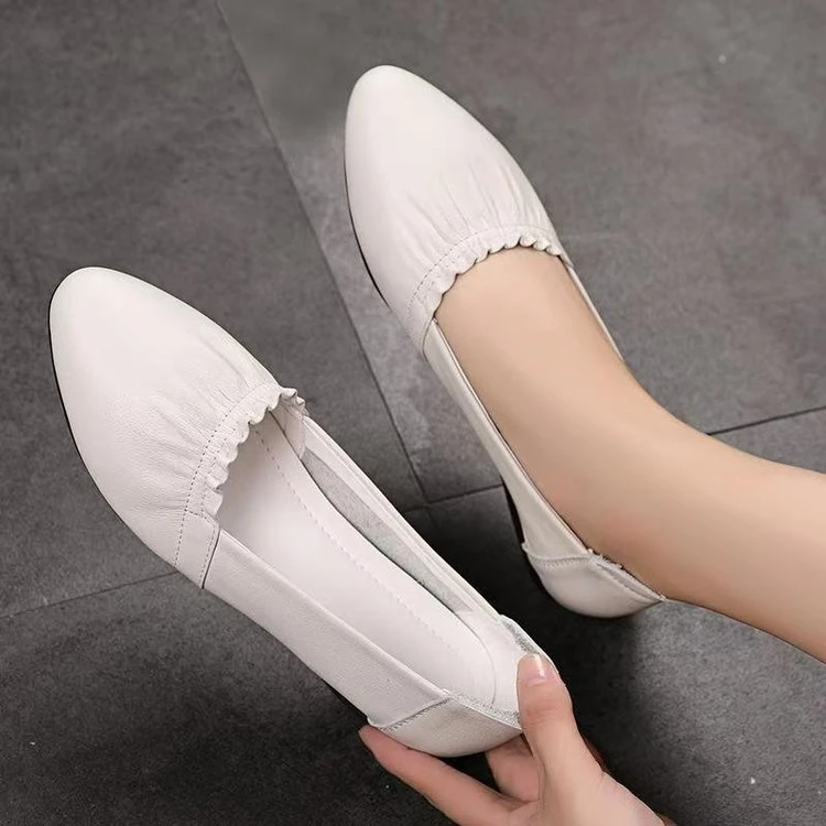 Dadong Melody 2025 new spring versatile non-slip sole single shoes for women soft sole light mouth white leather shoes for women soft leather tips