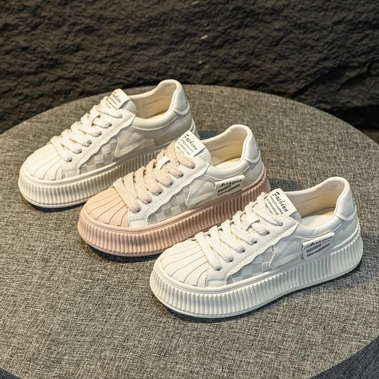 Shell white shoes for women 2024 summer thin mesh breathable casual shoes thick sole height-enhancing lace-up student shoes