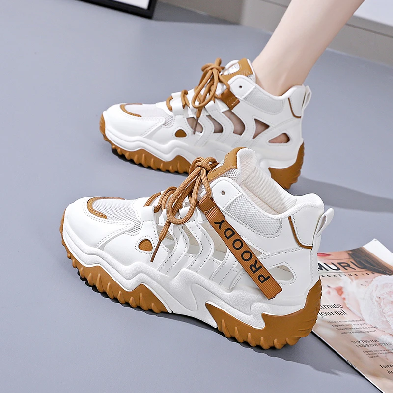 Hollow white shoes for women 2025 summer versatile Korean version simple internal height-enhancing sports and casual hole-breathable dad shoes