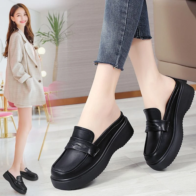 Daphne Group Shoe Cabinet Semi-Travel Baotou New Loafer Women's Thick Sole Sponge Cake Shoes British Style Small Leather Shoes