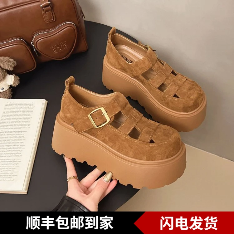7CM single shoes for women in 2025 spring new retro Boken versatile small thick sole casual breathable sandals