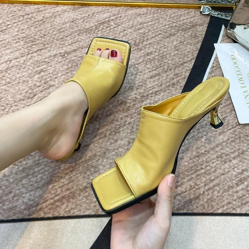 European and American square-toe high heel sandals for women in spring and summer 2025 new fashionable open-toe thin-heeled sandals for women