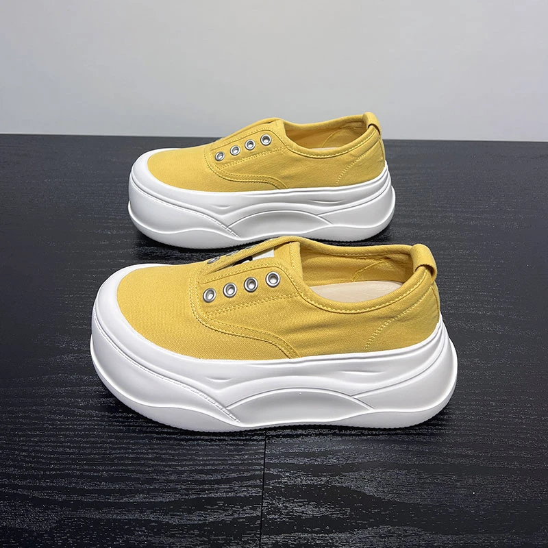 No tired feet, thick-soled canvas shoes for women in summer, thin style, breathable and height-enhancing 6cm, small person, one foot, loafers