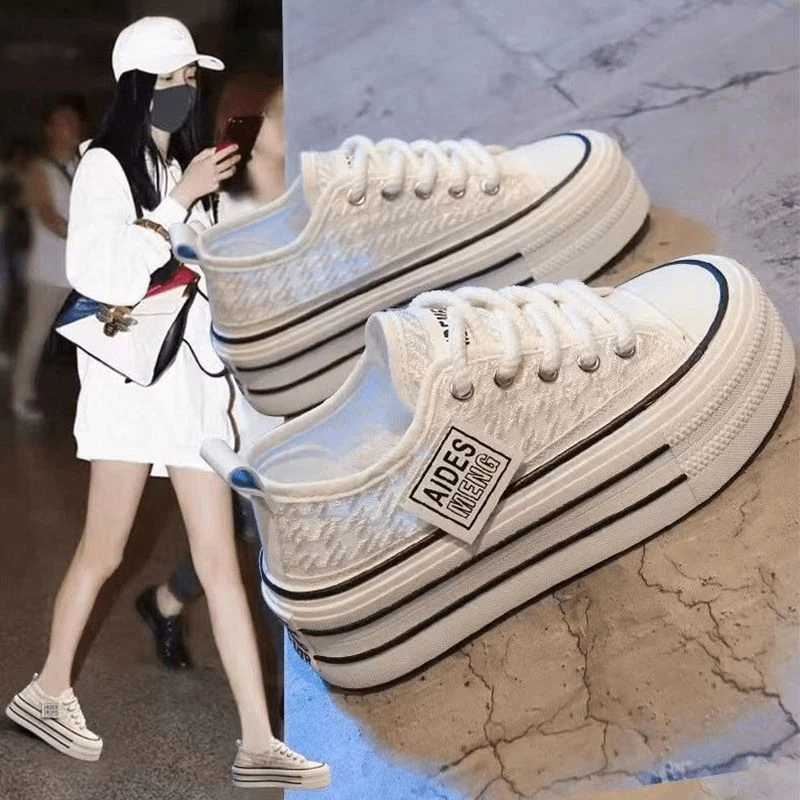 New Balance [Broken Size] Thick-soled Small White Shoes for Women 2025 Summer New Thin Mesh Breathable Canvas Shoes