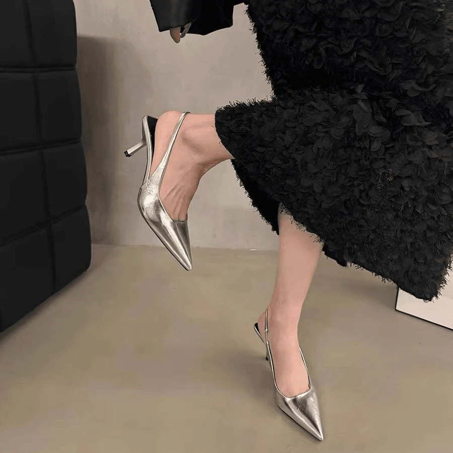 New Balance [Broken Size] Fashionable niche light mouth high heels silver sandals for women 2025 new four-season style