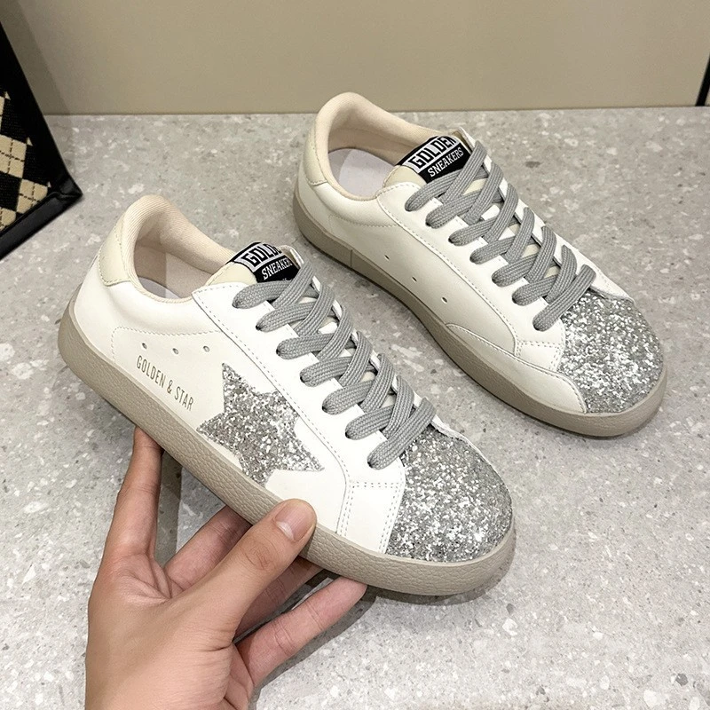 Four Seasons Star Dirty Shoes for Women 2025 Spring New Korean Style Lightweight Old Vintage Sequins Student Sports Board Shoes