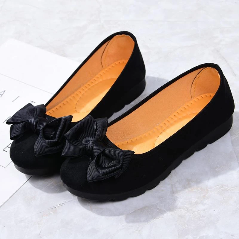 Old Beijing cloth shoes women's single shoes beans shoes pregnant women's black work shoes soft sole non-slip mother's shoes lazy people kick