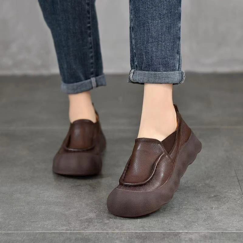 British style women's shoes 2025 new soft leather flat soft sole shoes genuine leather women's single shoes thick sole versatile casual leather shoes