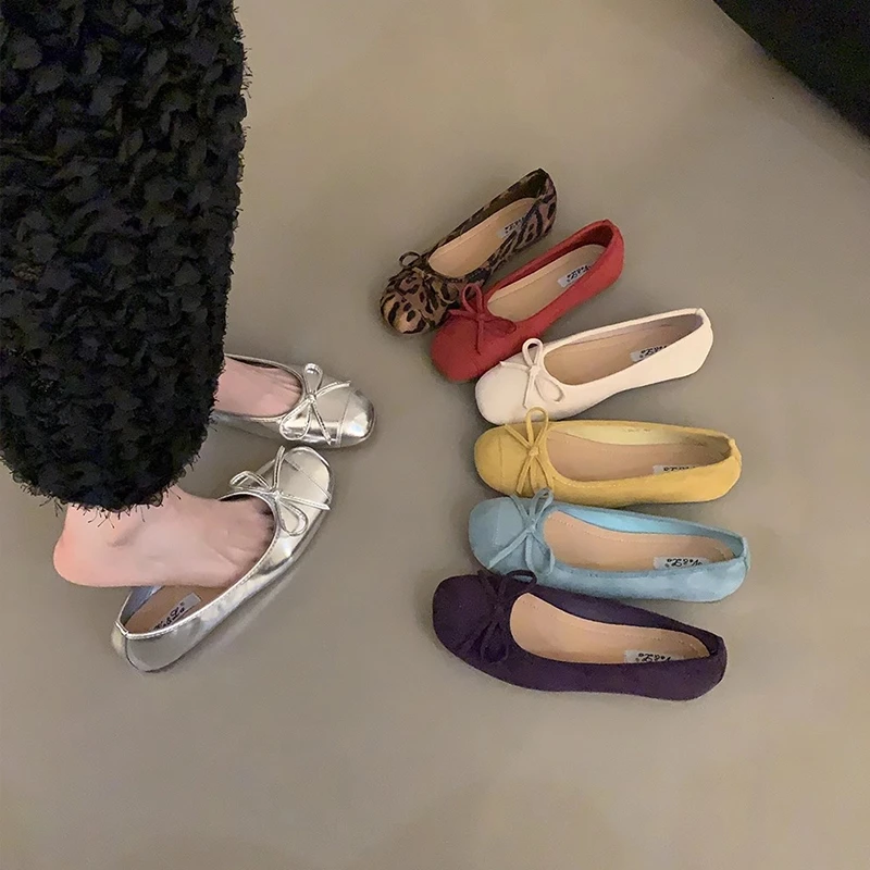 French bow round head ballet shoes fairy shoes flat tender evening shoes summer new women's single shoes