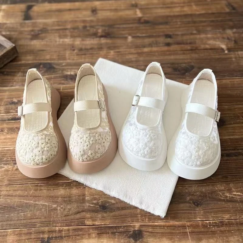 Mary Zhen mesh single shoes women's toe sandals 2025 summer new style sponge cake thick-soled fisherman shoes mesh lace women