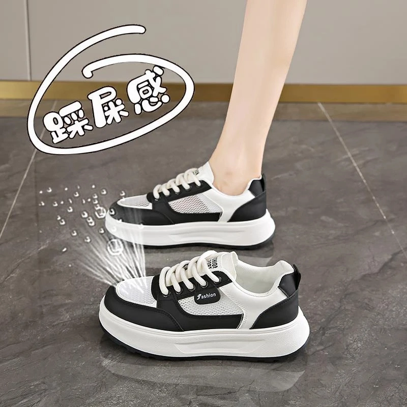 Net shoes for women breathable sports shoes for women 2025 spring and summer hot mesh casual white shoes size 34 thick sole panda shoes