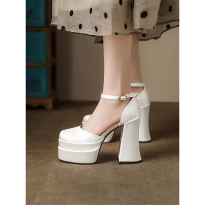 12cm wedding shoes wedding artifact 2024 autumn new style small thick heel sponge cake bottom waterproof platform Marizhen high heel shoes