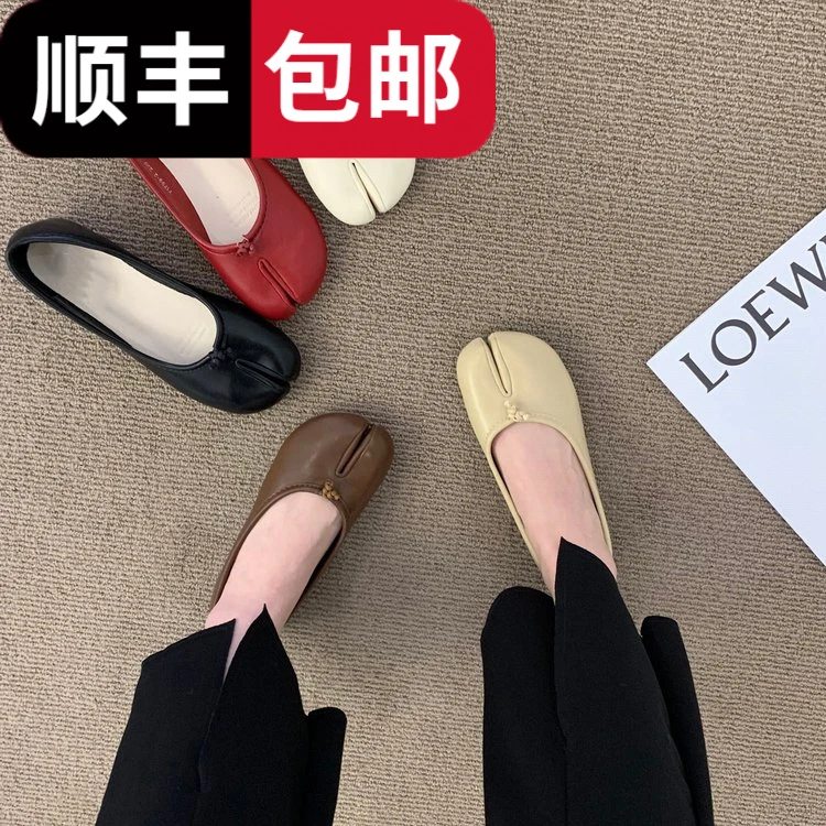 Popular flat sole bean shoes for women in spring and autumn new horse hoof split toe shoes pig trotter shoes niche versatile soft sole single shoes for women