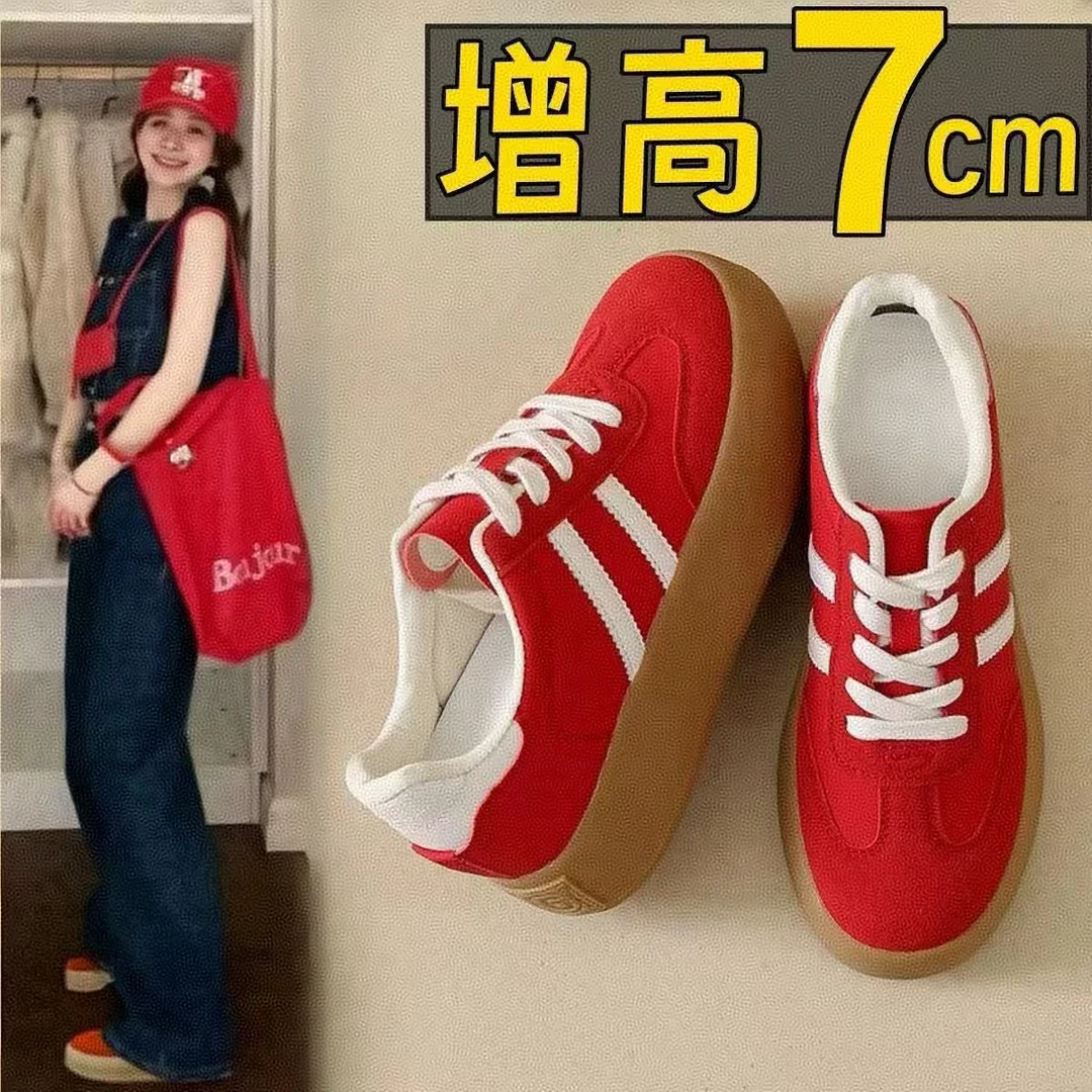 Genuine leather ~ 7cm thick sole high-height red German training shoes for women 2025 spring new retro casual versatile versatile shoes trend