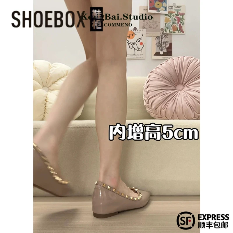 Daphne Group's new summer height-enhancing single shoes shallow mouth rivets for small girls' boat shoes pointed toe shoes