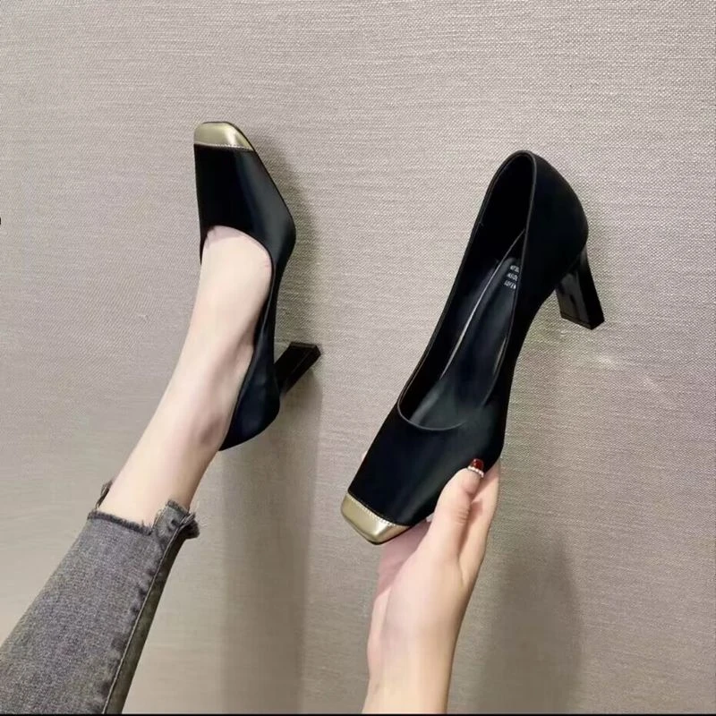 2024 autumn new elegant temperament fashionable women's shoes square toe thick heels versatile high heels high heels high heels
