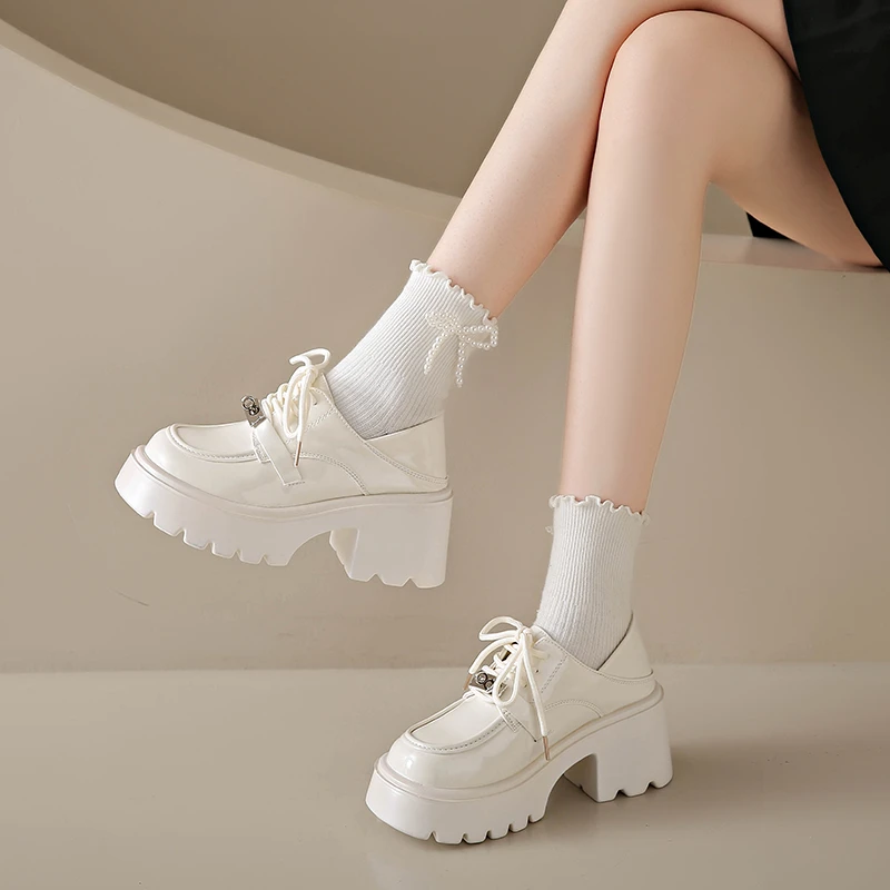 Thick-soled British style leather shoes for women in spring and autumn new small heightened loafers for women versatile Mary Zhen single shoes