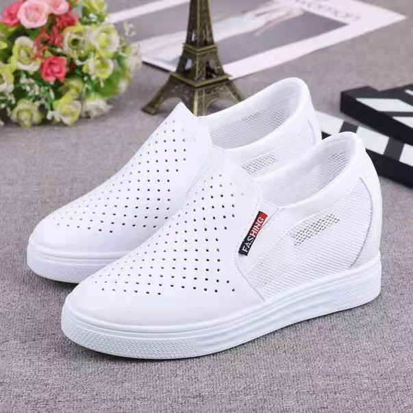 Hollow breathable one-foot pedal mesh shoes heightened inward white shoes spring and summer new women's thick-soled casual shoes sports shoes single shoes