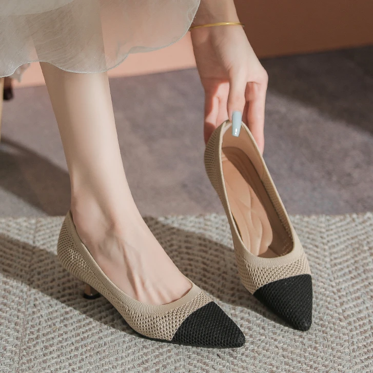 Upgraded hollow princess shoes for women new breathable flying shoes for small slim heels high heels black work shoes