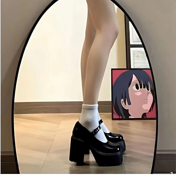 French high heels Mary Jane high heels thick soles versatile fashionable super high heels Mary Jane shoes thick black jk British style