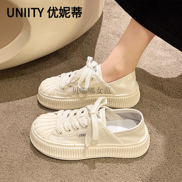Eniti two-wear white shoes for women 2025 new spring and autumn hot student shell head shoes thick-soled biscuit shoes