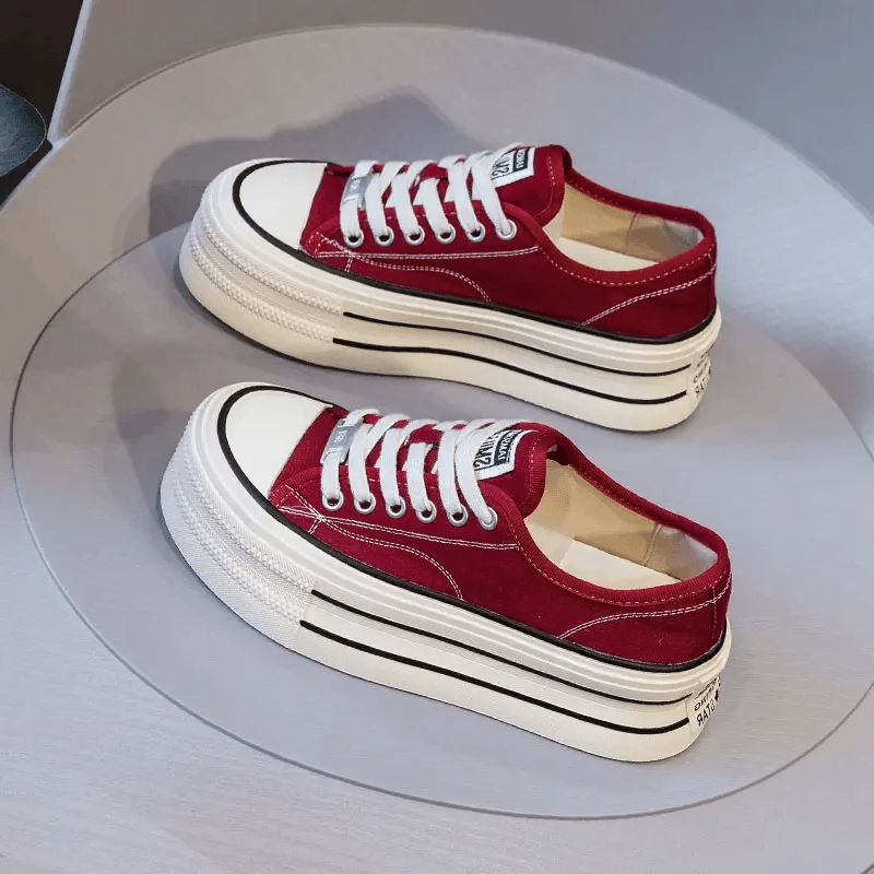 Red canvas shoes for women's hot 2025 new Korean versatile board shoes casual white shoes height-enhancing thick sole shoes