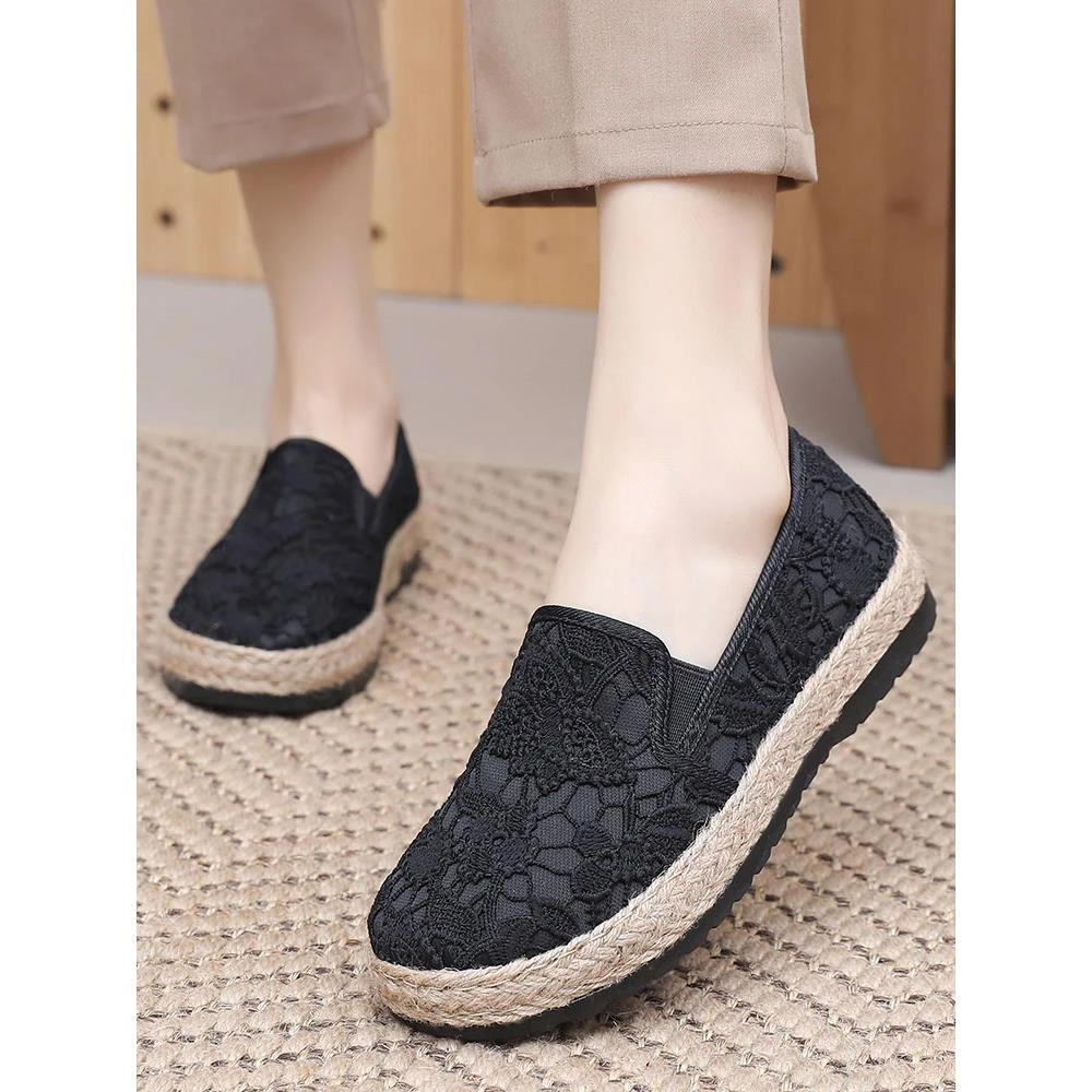 Old Beijing cloth shoes for women, women's style linen fisherman's shoes thick sole cotton linen women's shoes soft sole comfortable lazy shoes