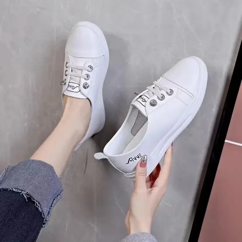 Real soft leather small white shoes soft sole soft surface non-slip lightweight breathable four-season Korean style trendy single shoes white spring