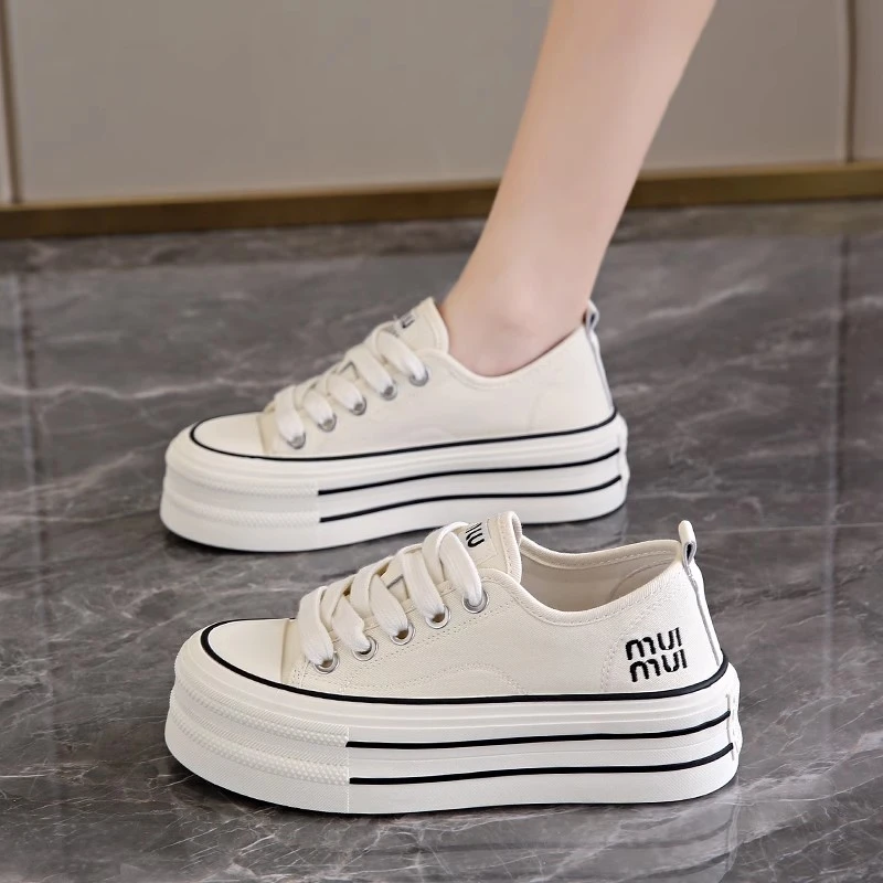 2024 new canvas shoes for women in summer versatile white shoes thick sole height-enhancing casual shoes for women hot shoes for women